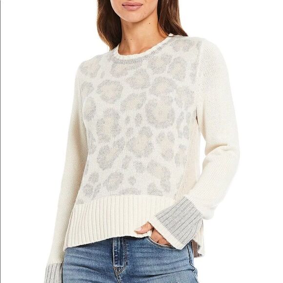 Splendid Mally Colorblock Sweater Leopard Animal Print Neutral Small - Picture 2 of 10